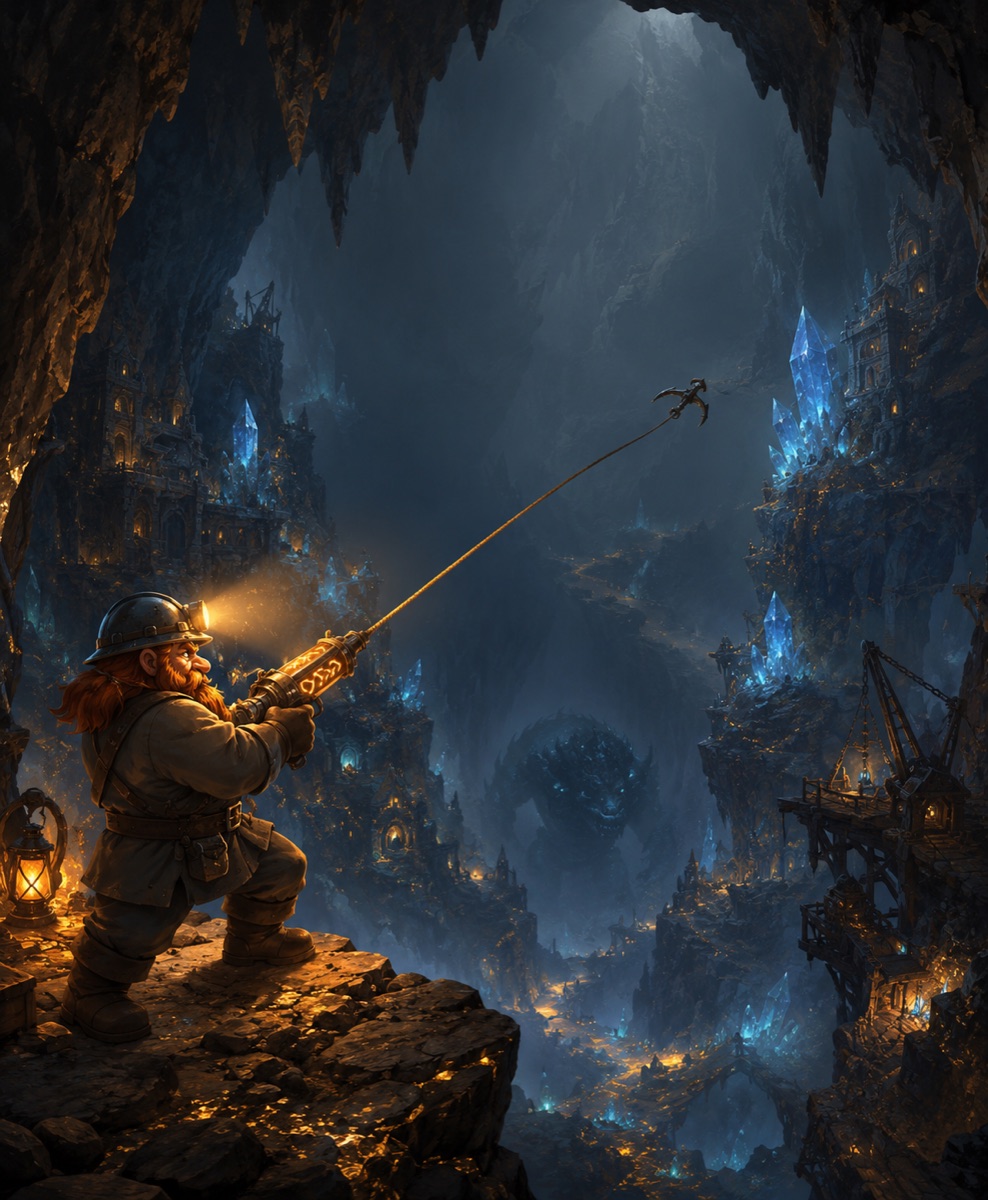 Delphyr key art — grapnel cavern